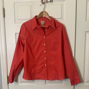 L.L. Bean XL cool max button down Vibrant Red salmon Long Sleeve Shirt LL Bean